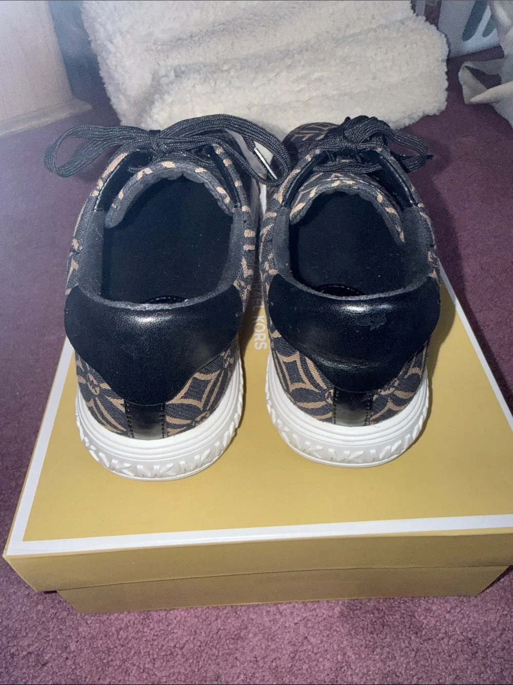 Michael Kors Black and Brown Logo-Pattern Lace-Up Sneakers